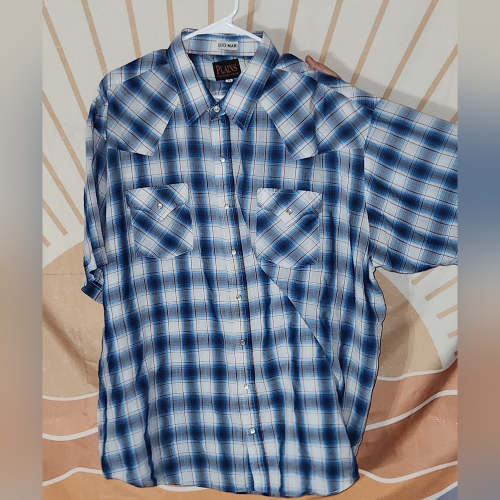 Plains Plaid Blue Men's Shirt 3xl